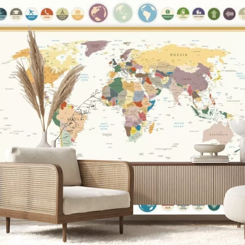 Fototapete Englische Weltkarte mit Symbolen