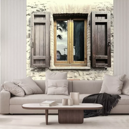 Fototapete Fenster in einem Steinhaus