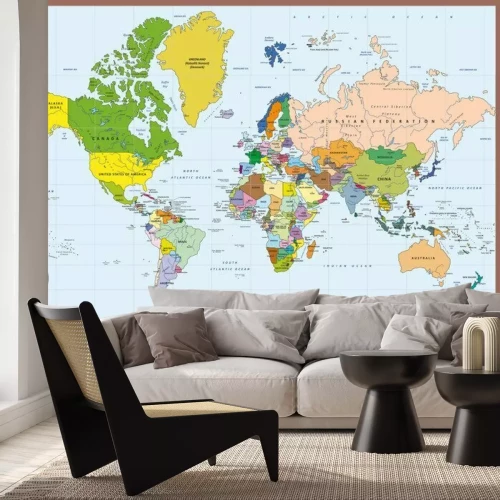 Fototapete Detaillierte politische Weltkarte mit Ländernamen