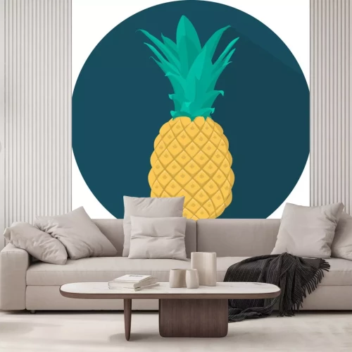 Sticker Ananas auf einem dunkelblauen kreisförmigen Hintergrund