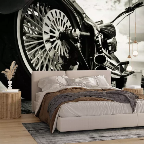 Fototapete Detail eines Motorrads in Schwarz-Weiß