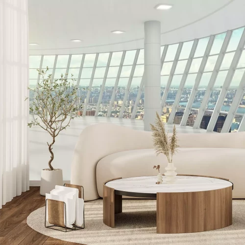 Fototapete Weißes modernes Bürogebäude mit Stadtblick