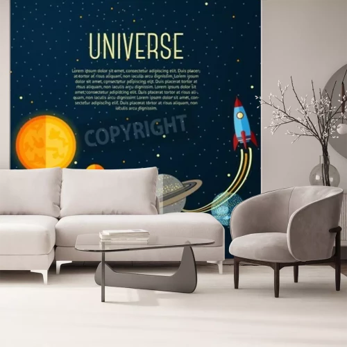 Fototapete Universum, Sonnensystem und Rakete