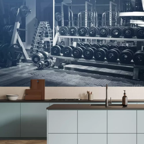 Fototapete Fitnessstudio mit Hanteln und Gewichten