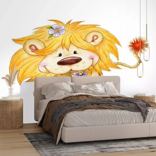 Sticker Cartoon-Löwe mit Blumen in der Mähne