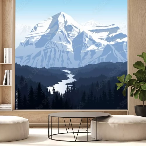 Sticker Vektor-Morgen in schönen Bergen Fluss