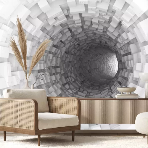 Fototapete 3D-Tunnel aus weißen Rechtecken