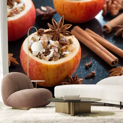 Sticker Ausgehöhlter Apfel gefüllt mit Backobst mit Nüssen