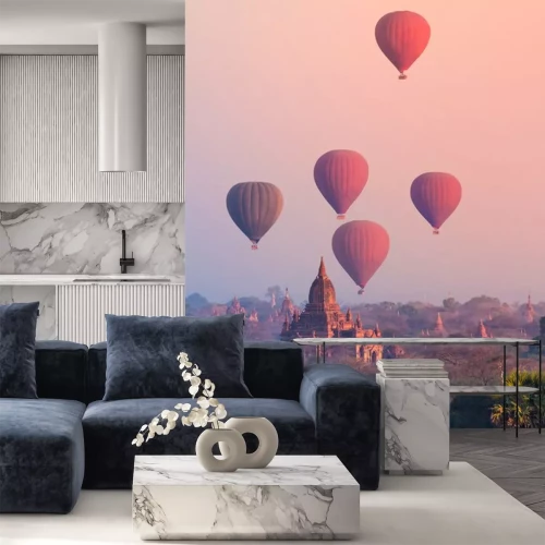 Sticker Heißluftballons über dem Tempel von Bagan