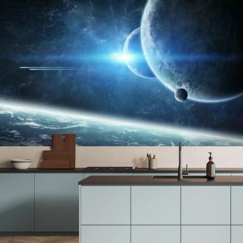 Fototapete Sonnenaufgang über der Erde aus dem Weltraum