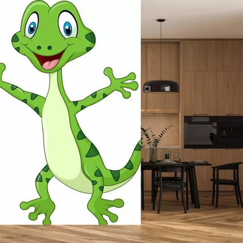 Sticker Cute grüne Eidechse posiert isoliert auf weißem Hintergrund