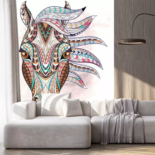 Sticker Patterned Kopf des Pferdes auf dem Grunge-Hintergrund. Afrikanisch / indisch / Totem / Tätowierungentwurf. Es kann für die Gestaltung eines T-Shirt, Tasche, Postkarte, ein Poster und so weiter verwend