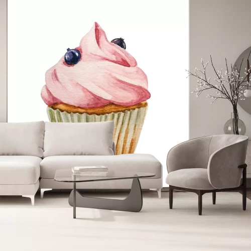 Sticker Rosa Beerenmuffin mit Aquarellfarben gezeichnet