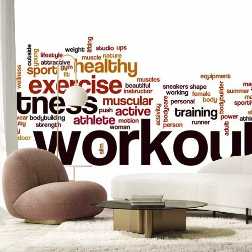 Fototapete Wortwolke mit Fitness-Slogans auf weißem Hintergrund