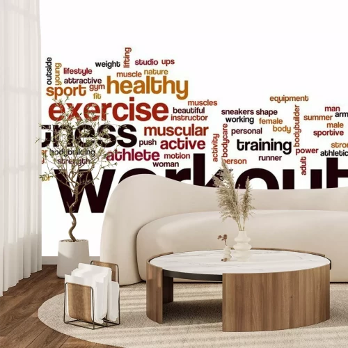 Sticker Wortwolke mit Fitness-Slogans auf weißem Hintergrund