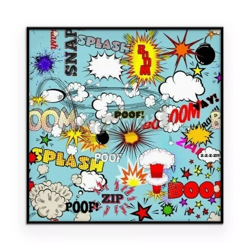 Poster Soundeffekte im Comic-Stil auf blauem Hintergrund