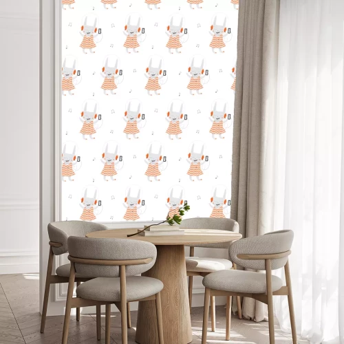 Tapete Vector nahtlose Muster mit Cartoon-Kaninchen Musik hören auf weißem Hintergrund.