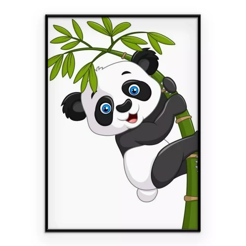 Poster Panda klettert auf Bambus