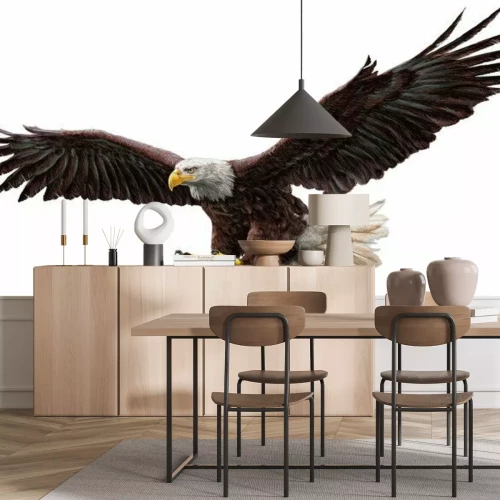 Sticker Bald Eagle fliegen zeichnen und malen auf weißem Hintergrund Vektor-Illustration.