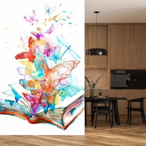 Sticker Schmetterlinge, die aus einem offenen Buch fliegen