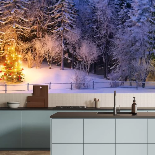 Sticker Weihnachtsbaum im verschneiten wald - weihnachtsbaum im verschneitem