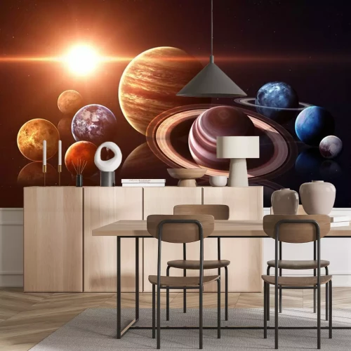 Fototapete Planeten des Sonnensystems und Sonne im Hintergrund