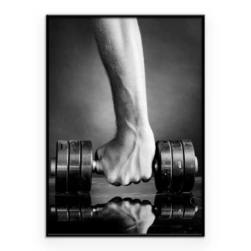 Poster Hand, die ein Gewicht hält (schwarz-weiß)