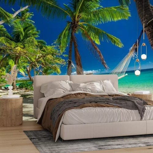 Fototapete Hängematte auf Palmen am Strand