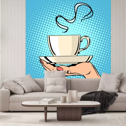 Sticker Tasse Kaffee auf blauem Hintergrund