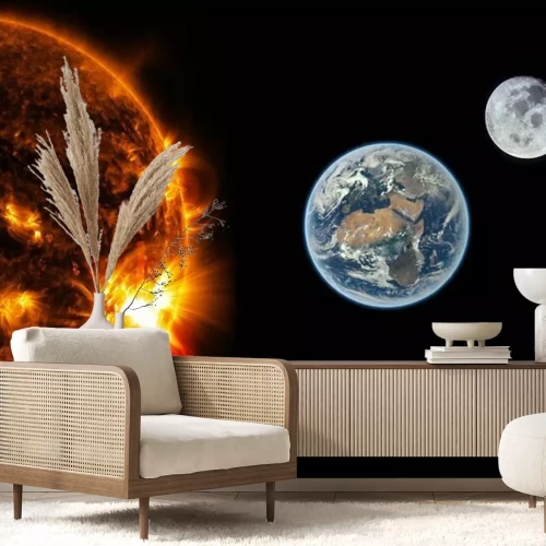 Fototapete Mond Erde und Sonne