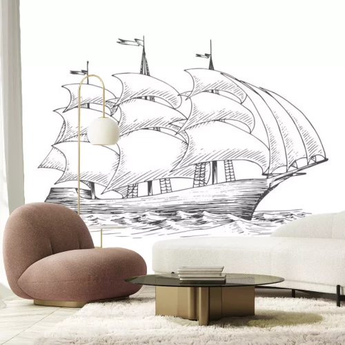 Sticker Segelschiff auf dem Ozean mit flatternden Segeln