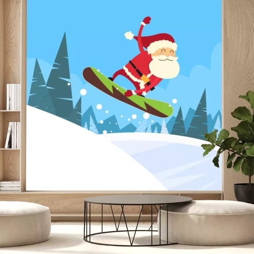 Sticker Weihnachtsmann Snowboarder Sliding Down Hill
