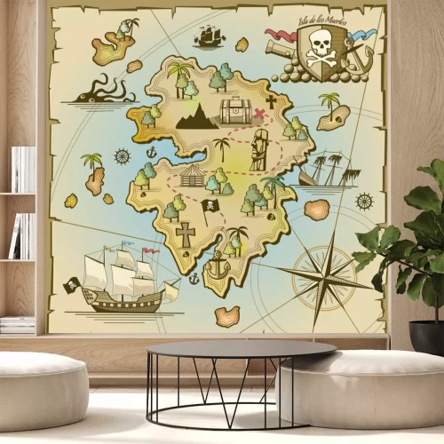 Fototapete Cartoon-Schatzkarte mit einer Pirateninsel