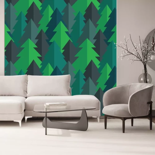 Sticker Flat Kiefernwald nahtlose Vektor-Muster in blau-grün und türkisfarben