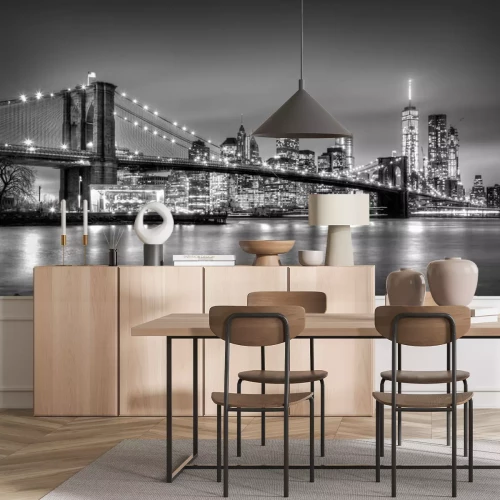 Fototapete Schwarz-Weiß-Fotografie der Brooklyn Bridge