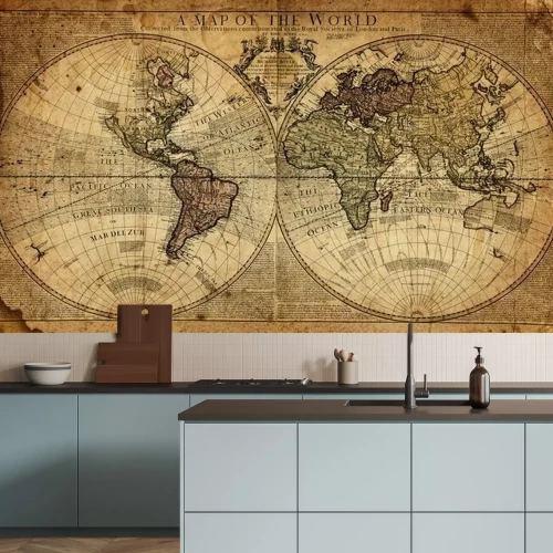 Fototapete Alte Weltkarte unterteilt in Hemisphären