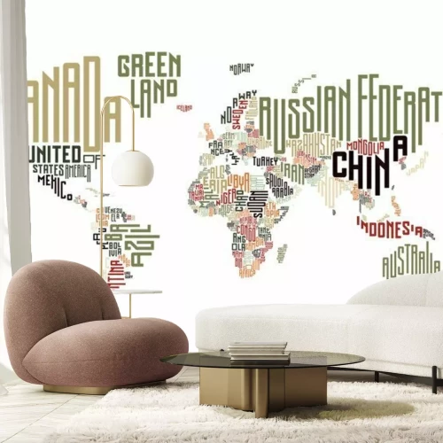 Fototapete Weltkarte mit Kontinenten aus Aufschriften