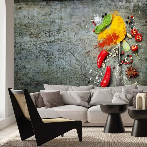 Sticker Kunstvolle Komposition mit Paprika und Kräutern