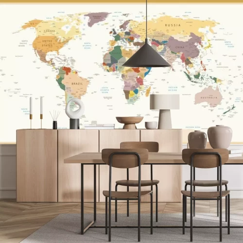 Fototapete Politische Weltkarte in Retro-Farben mit Ländernamen