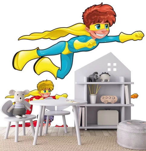 Sticker Junge Superhelden. Vector Zeichen. Isolierte Objekte