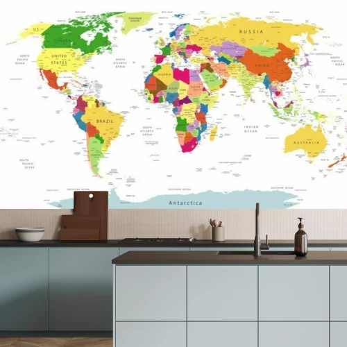 Fototapete Detaillierte farbige politische Weltkarte