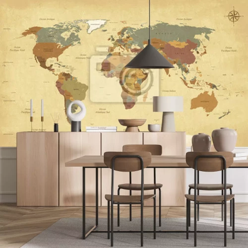 Fototapete Eine Vintage-Weltkarte mit einer Windrose