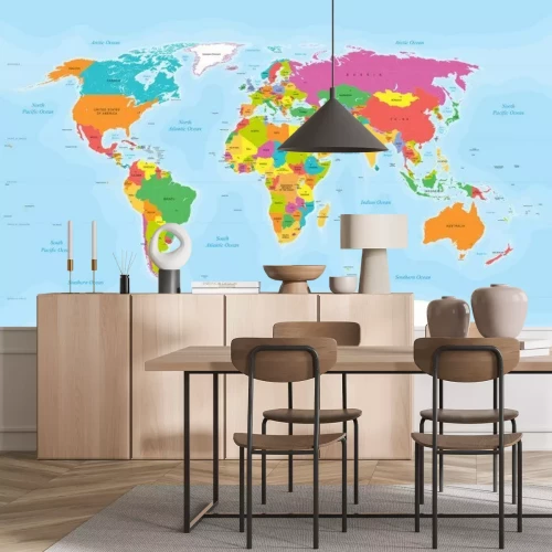 Fototapete Bunte politische Karte mit Gewässern