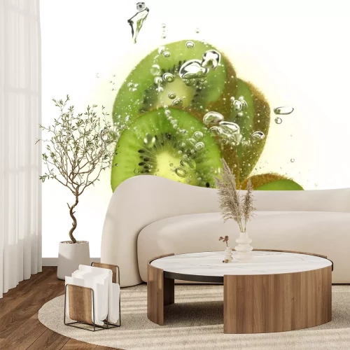 Sticker Geschnittene Kiwischeiben im Wasser schwimmend