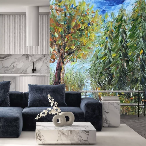 Sticker Weg durch den Wald, Ölgemälde