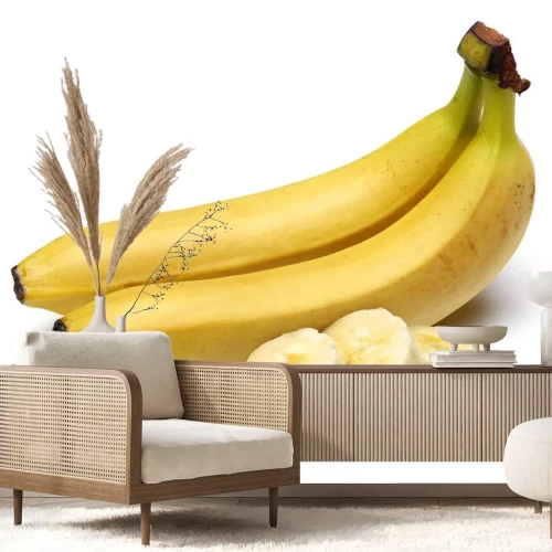Sticker Bananen auf weißem Hintergrund ganz und in Scheiben geschnitten