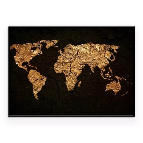 Poster Goldene Weltkarte auf schwarzem Hintergrund