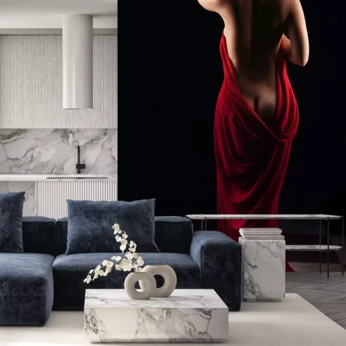 Fototapete Frau im roten Kleid mit freiem Rücken