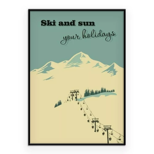 Poster Grafik einer schneebedeckten Piste mit einem Skilift