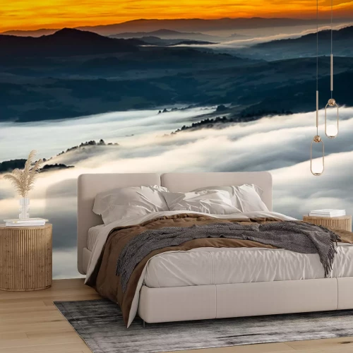 Fototapete Oranger Himmel Berge und Wolken